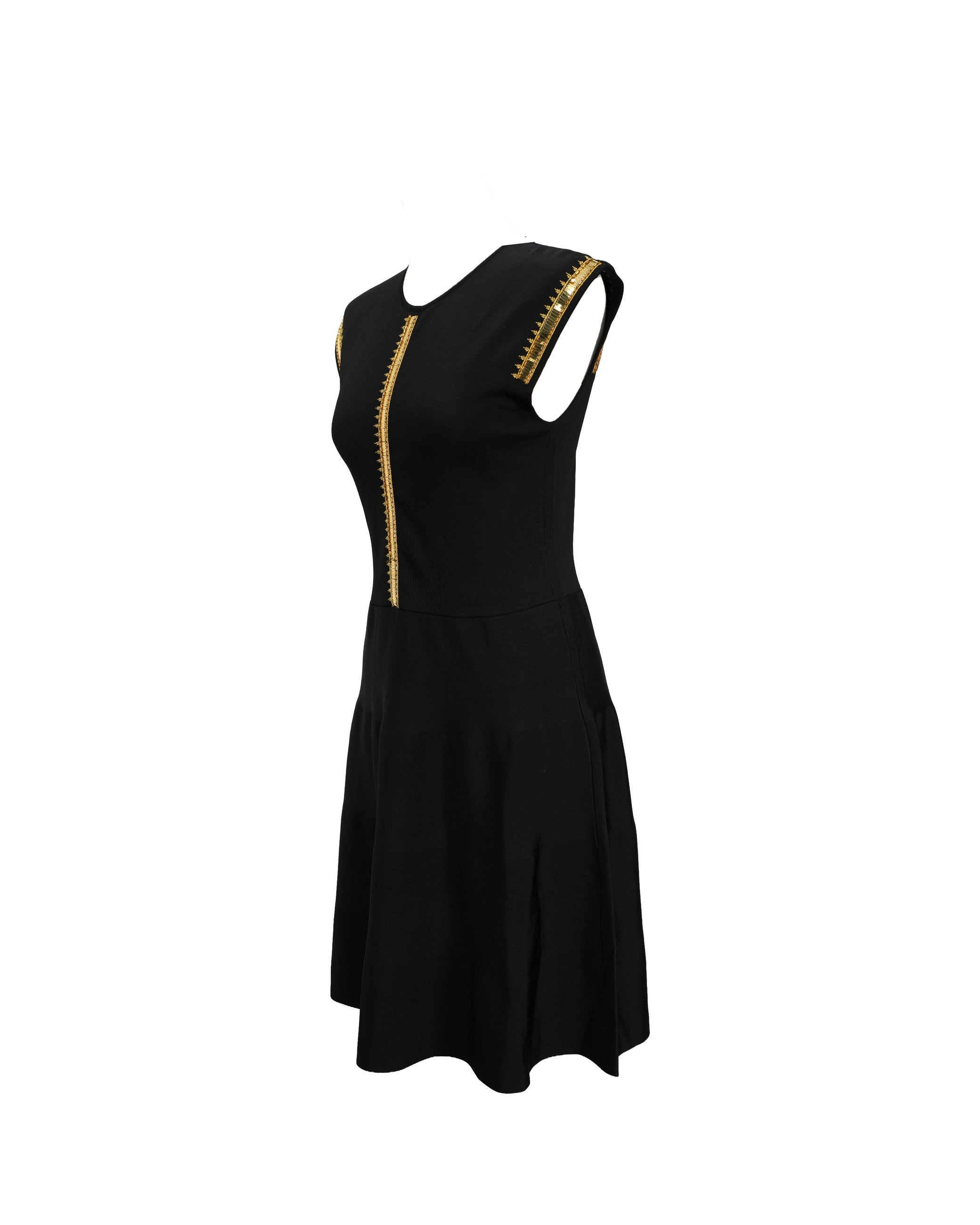 FIT-AND-FLARE BLACK DRESS WITH GOLD DETAILING SIZE M
