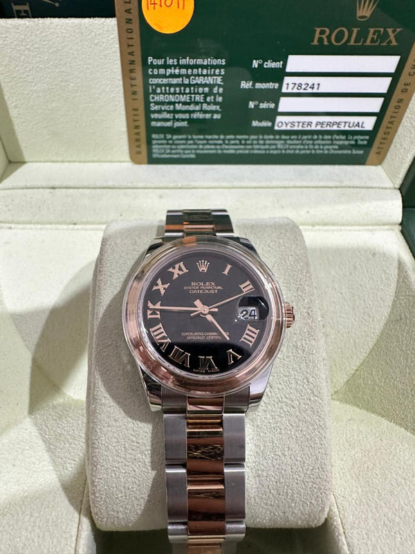 DATEJUST 31MM TWOTONE ROSEGOLD BLACK ROMAN DIAL DOMED BEZEL OYSTER (2011)