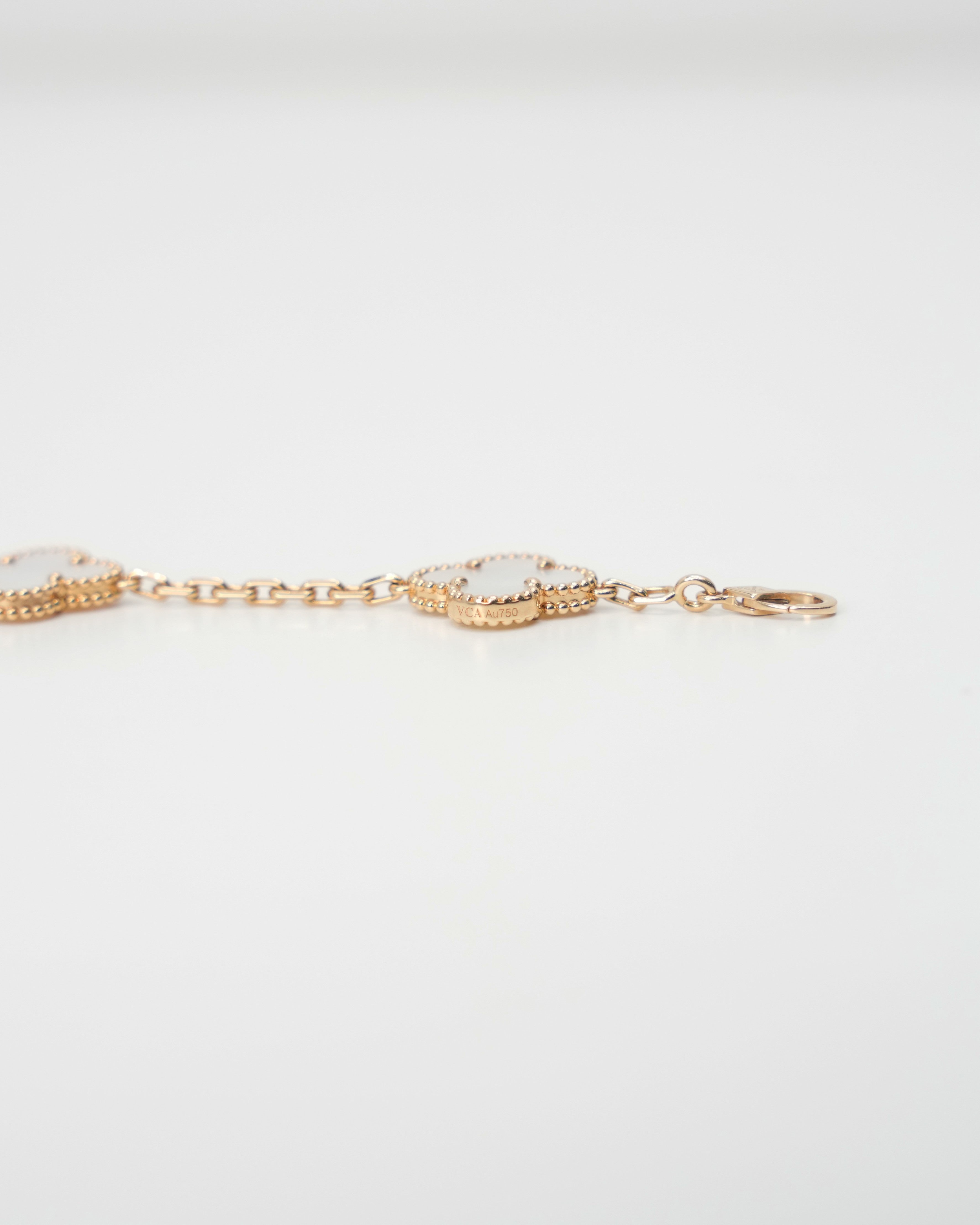 VINTAGE ALHAMBRA 5-MOTIFS YELLOWGOLD MOTHER OF PEARL BRACELET