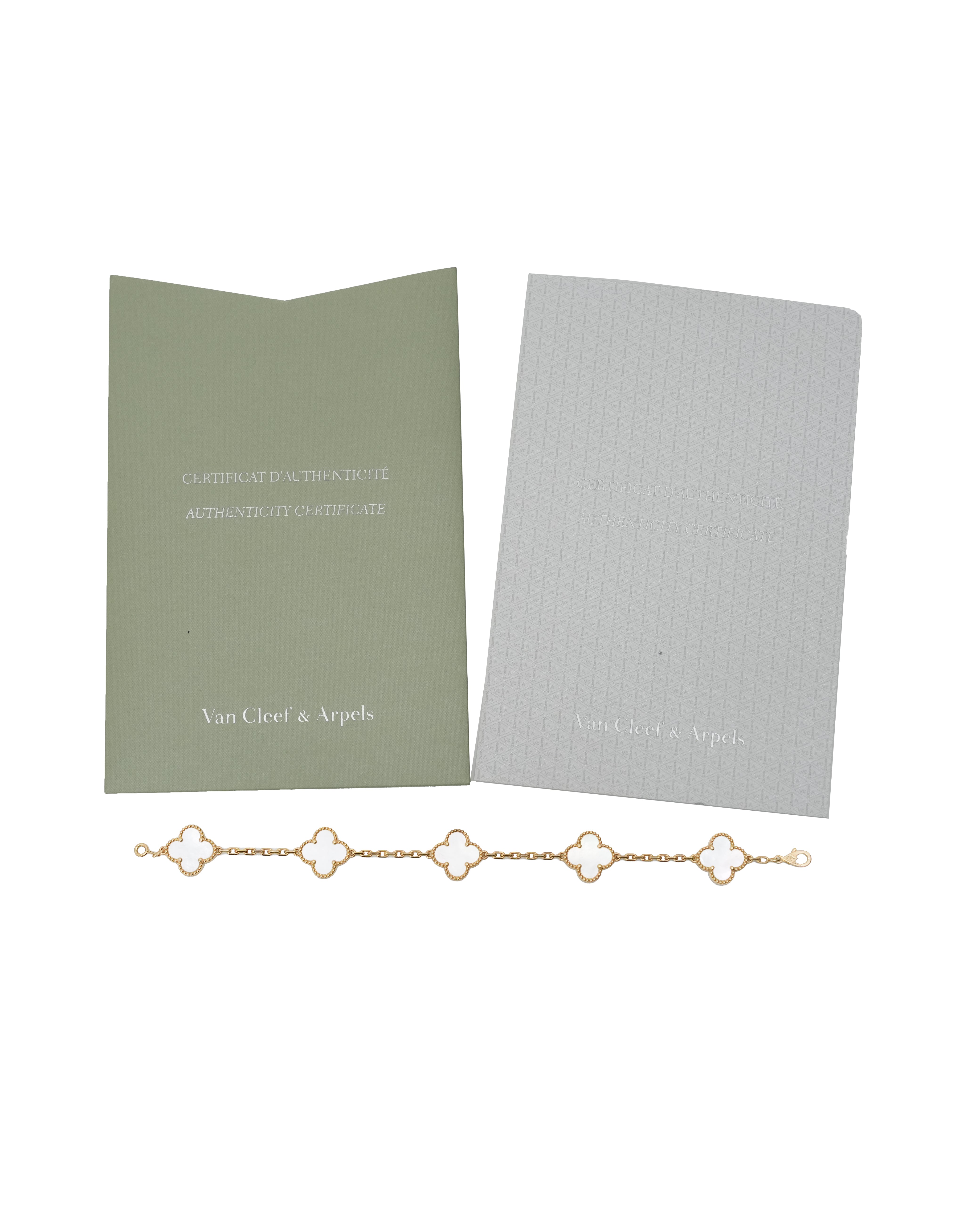 VINTAGE ALHAMBRA 5-MOTIFS YELLOWGOLD MOTHER OF PEARL BRACELET