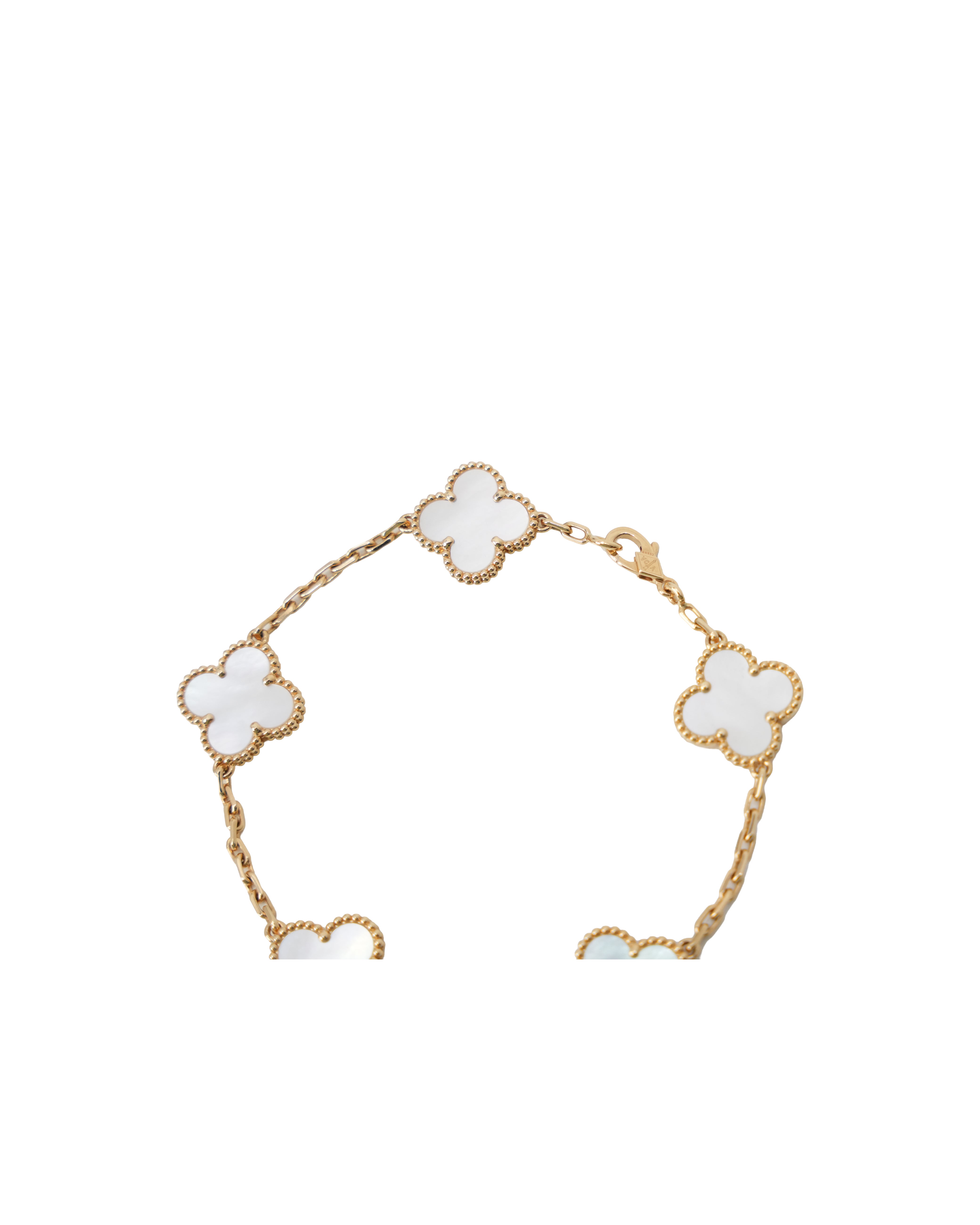 VINTAGE ALHAMBRA 5-MOTIFS YELLOWGOLD MOTHER OF PEARL BRACELET