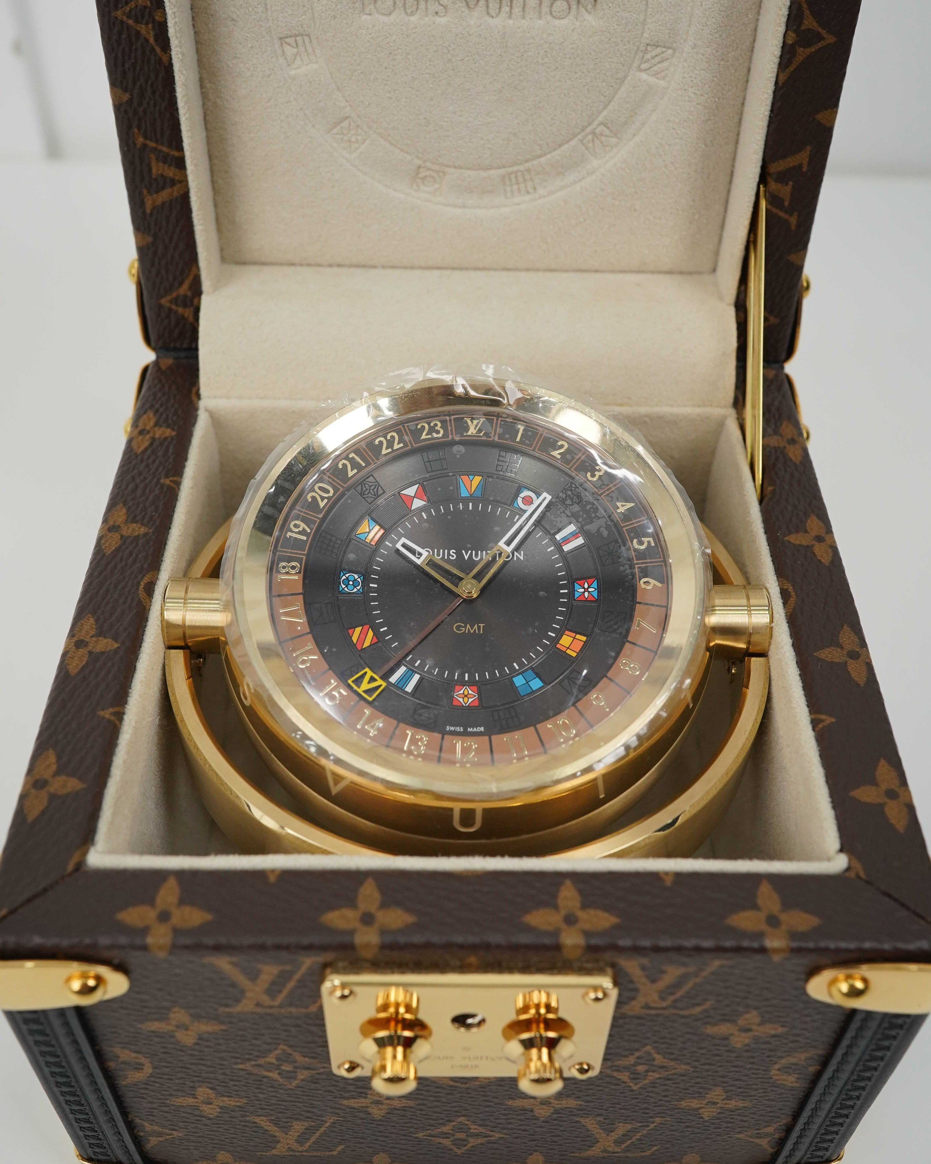 TRUNK TABLE CLOCK MONOGRAM (CLOCK & BOX)