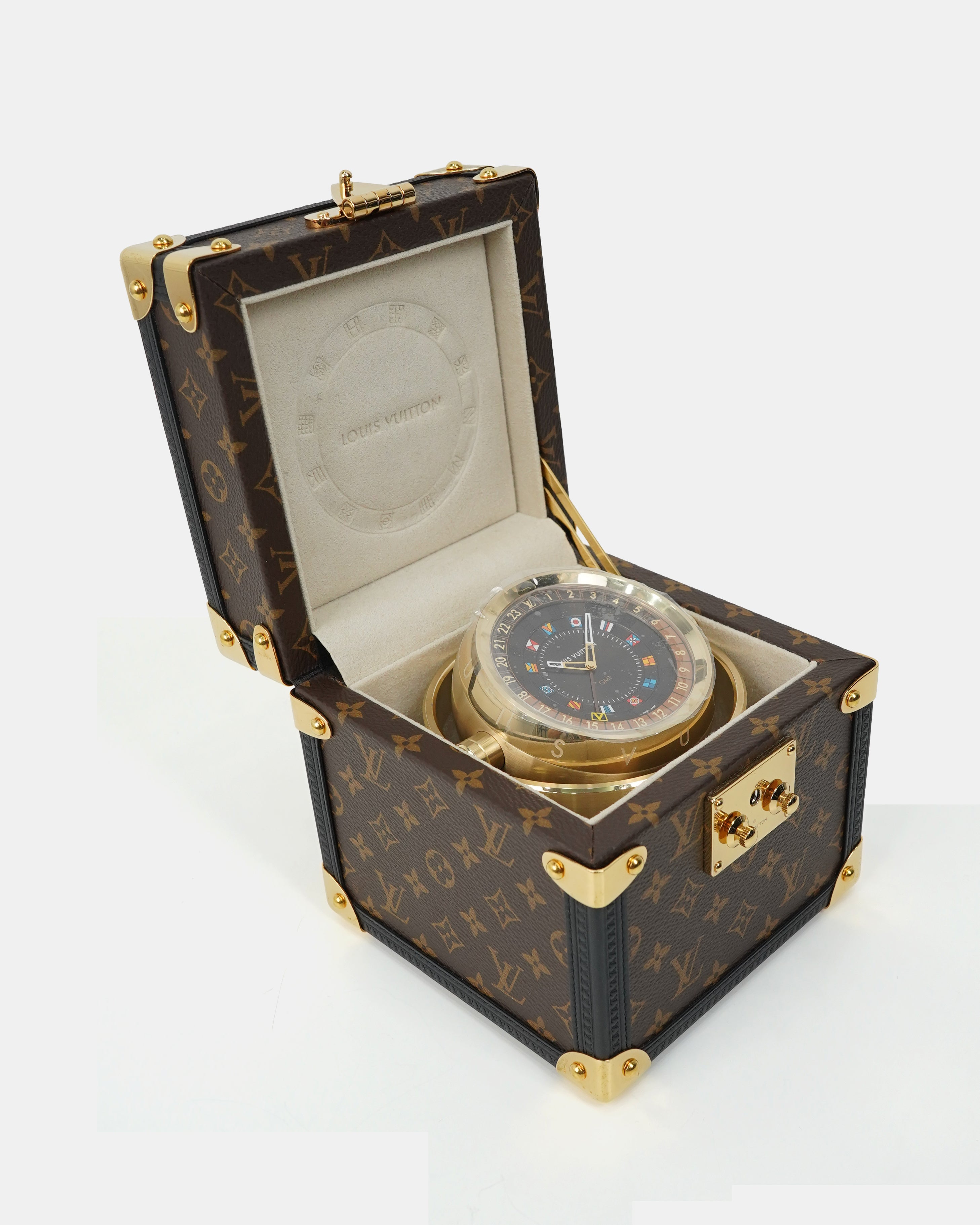 TRUNK TABLE CLOCK MONOGRAM (CLOCK & BOX)