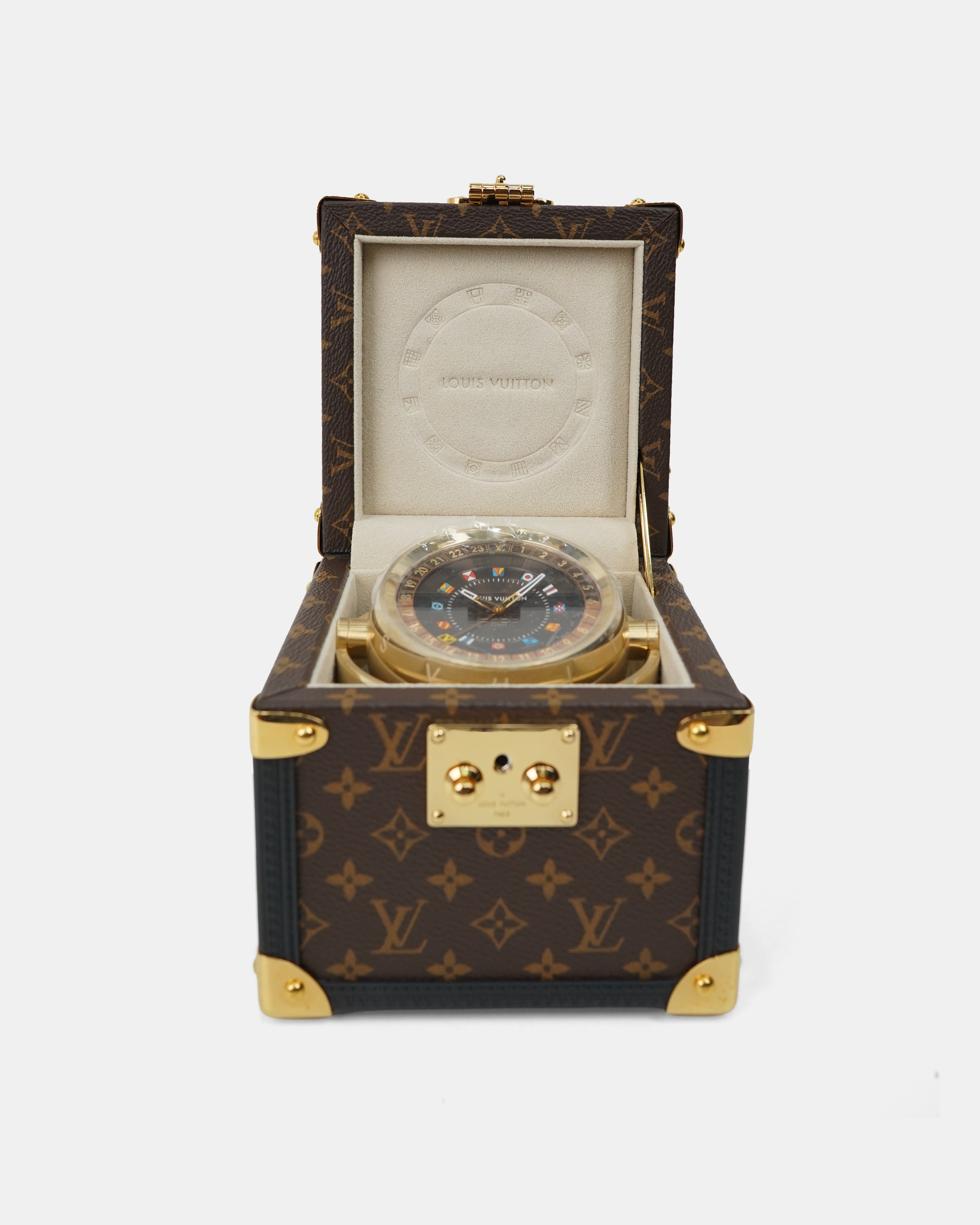 TRUNK TABLE CLOCK MONOGRAM (CLOCK & BOX)
