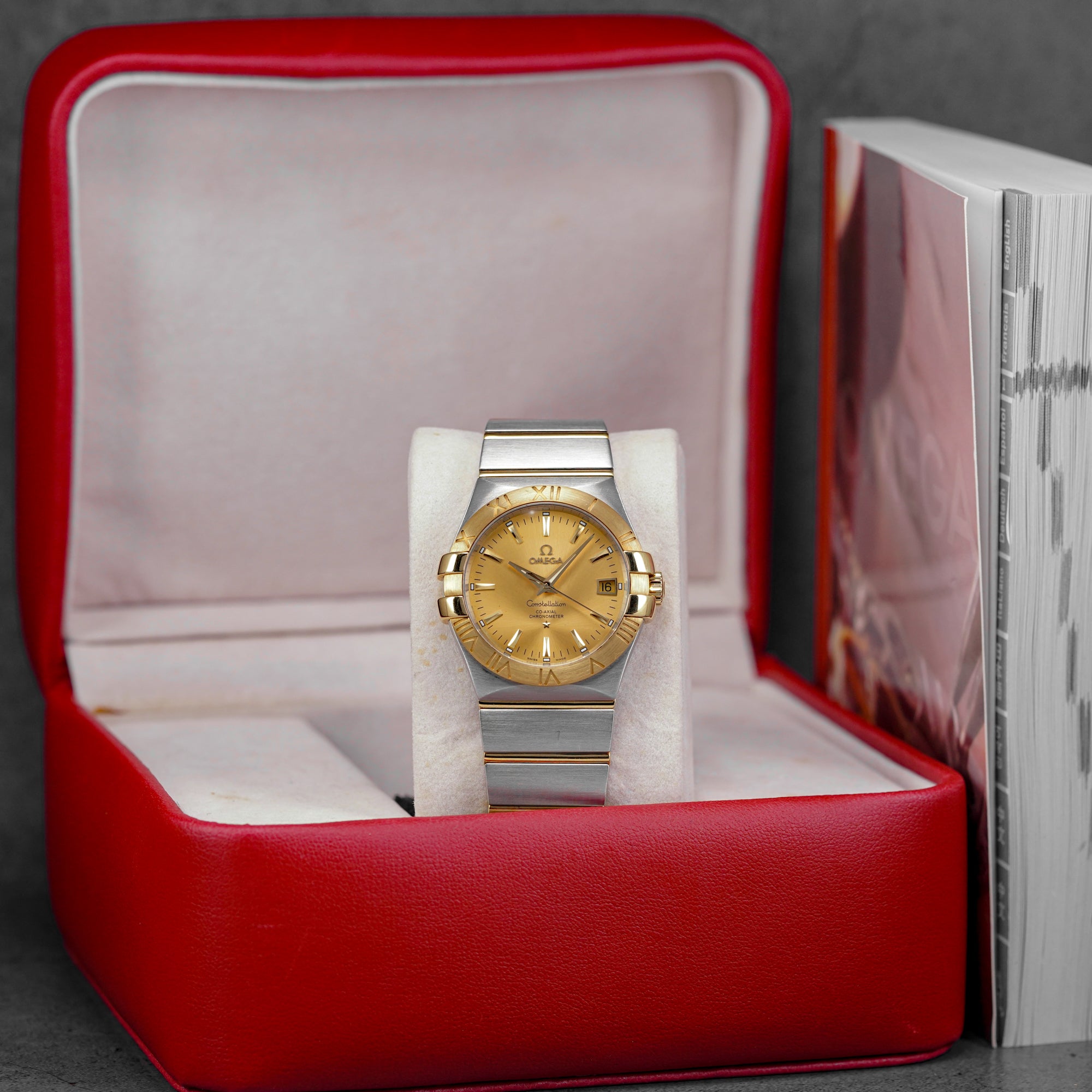 CONSTELLATION 35MM TWOTONE YELLOWGOLD YELLOW DIAL (WATCH & BOX)