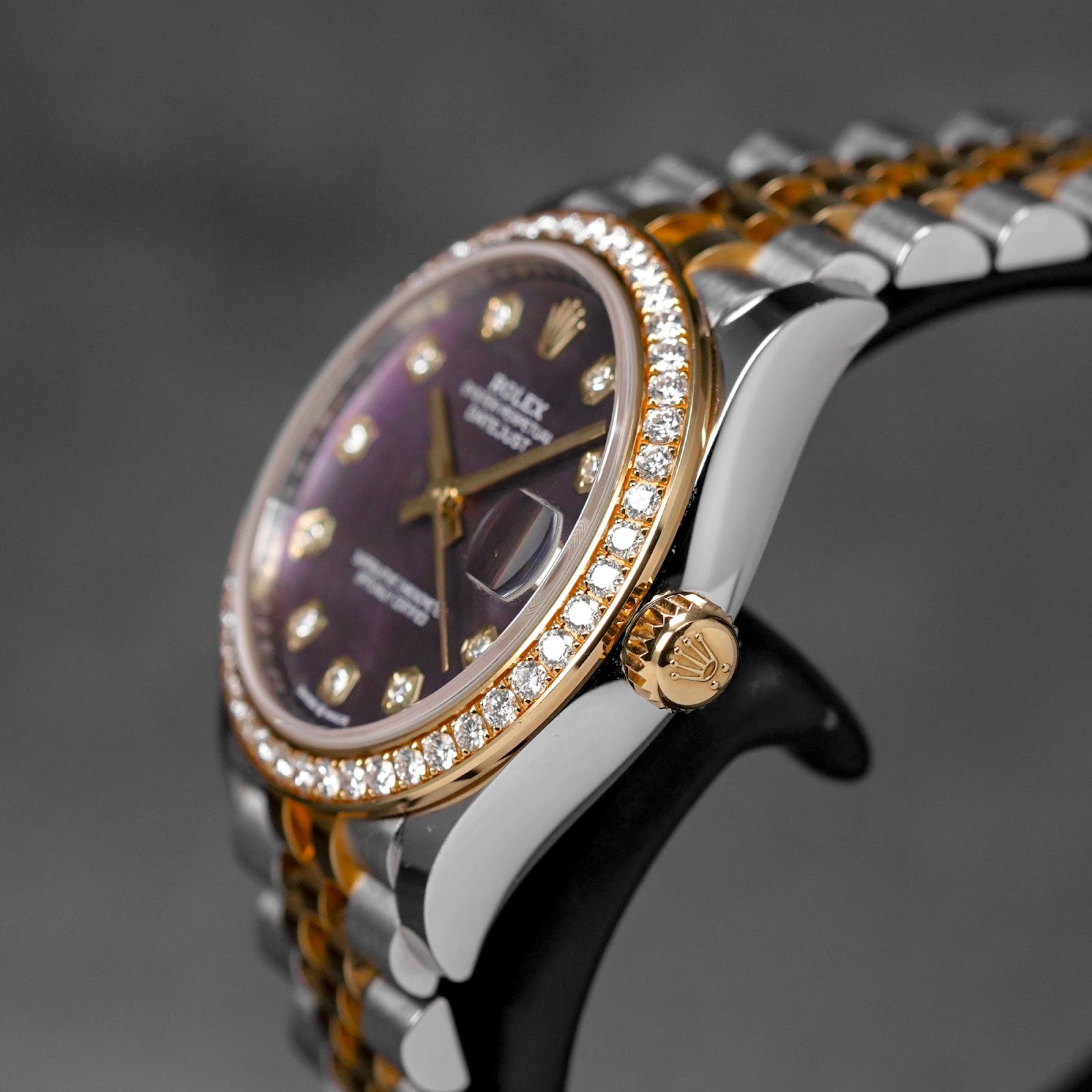 DATEJUST 31MM TWOTONE YELLOWGOLD DIAMOND RING BLACK MOP DIAMOND DIAL (2023)