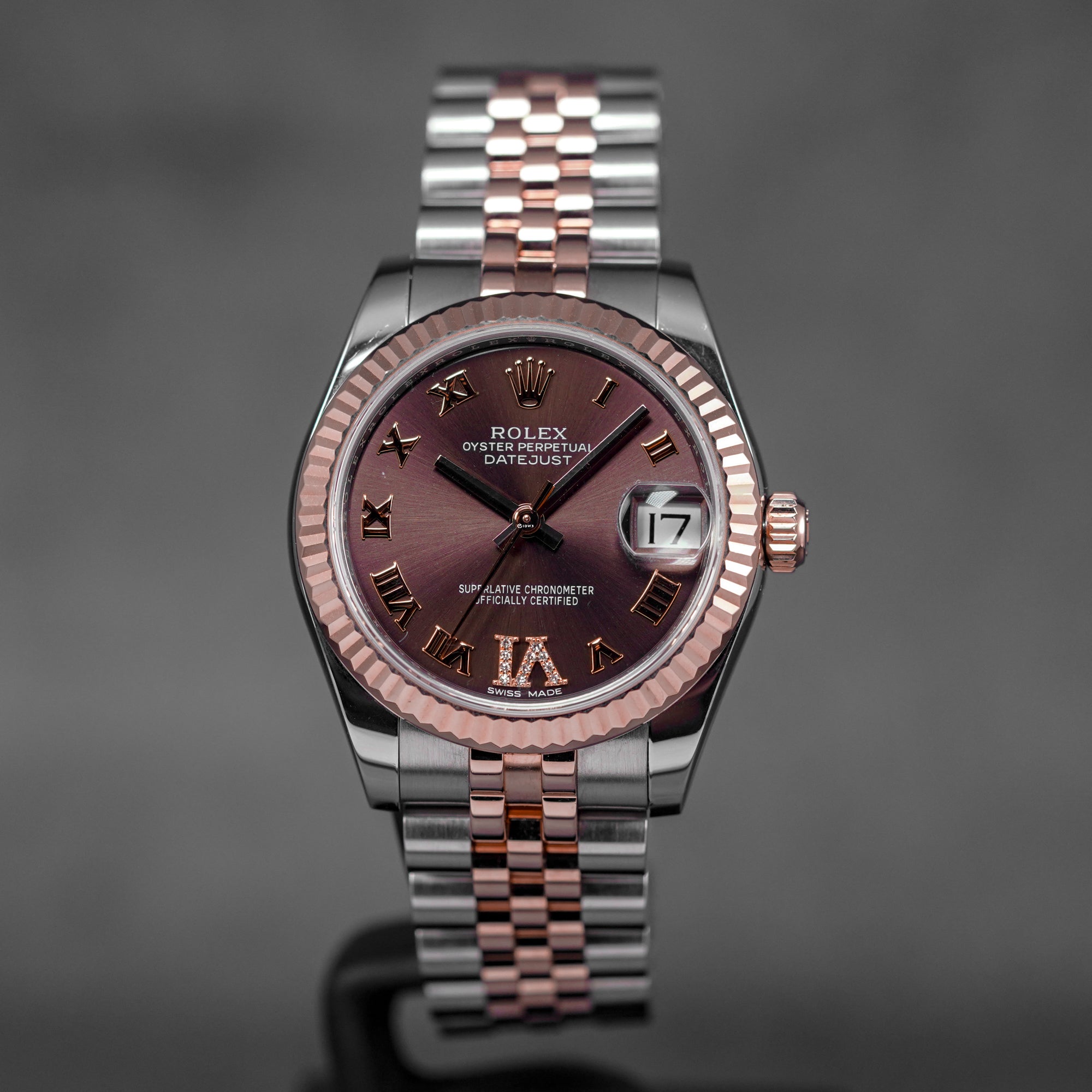 DATEJUST 31MM TWOTONE ROSEGOLD CHOCO ROMAN DIAL DIAMOND ON VI (2016)