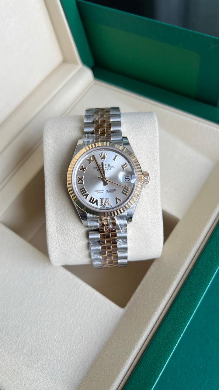 DATEJUST 31MM TWOTONE YELLOWGOLD SILVER ROMAN DIAL DIAMOND ON VI (2025)