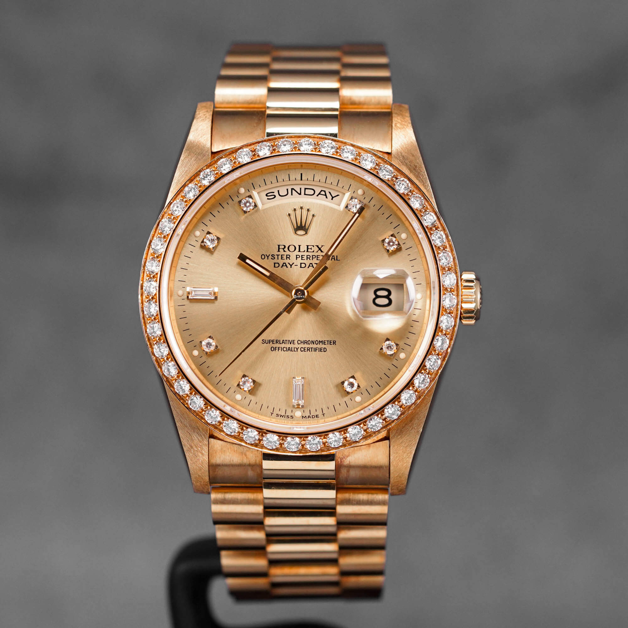 DAYDATE 36MM 18348 YELLOWGOLD CHAMPAGNE DIAMOND DIAL DIAMOND BEZEL (WATCH & BOX)