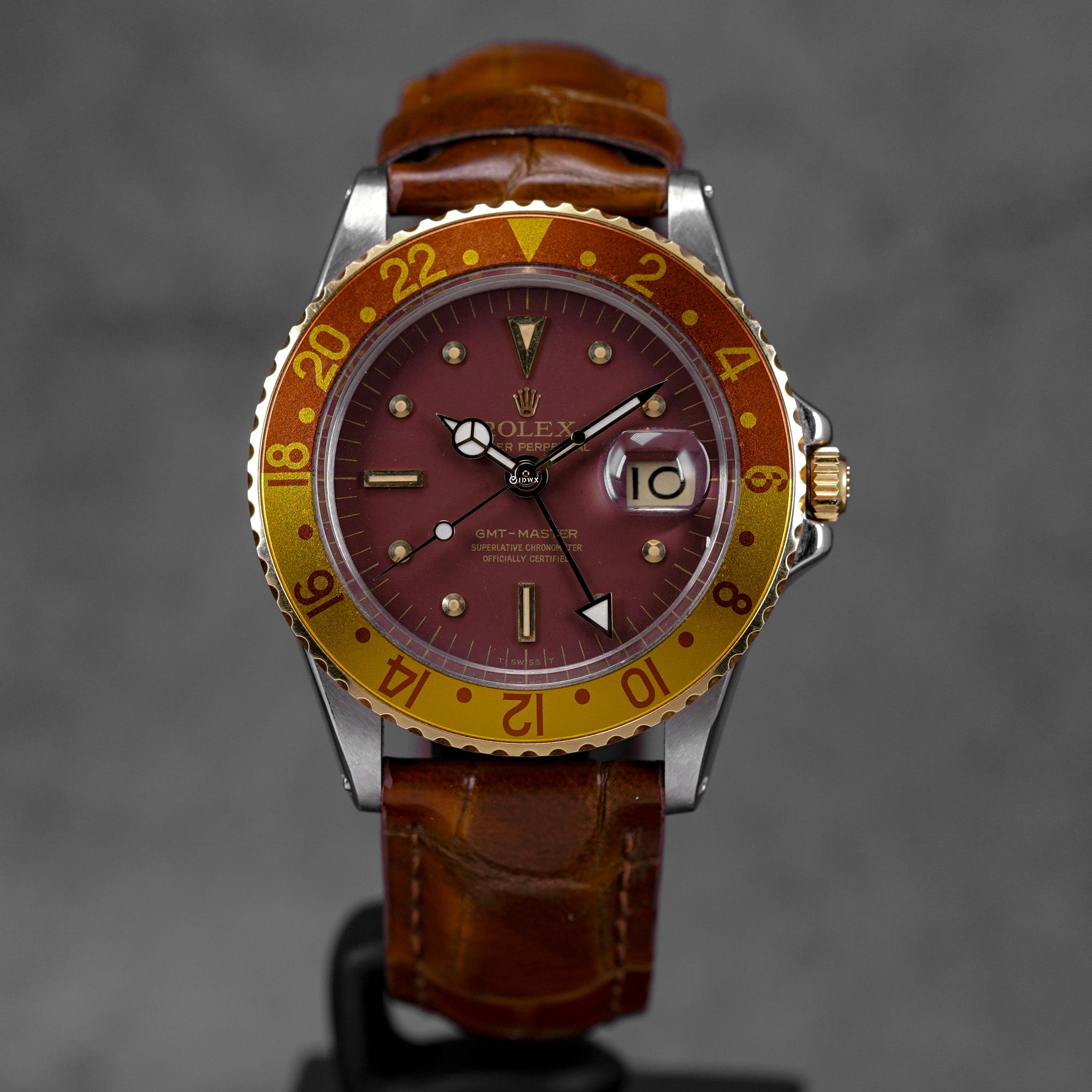工芸品 Joseph Roulin ROLEX GMT MASTER 1675 ROOTBEER TWOTONE YELLOWGOLD 'EYES OF TIGER