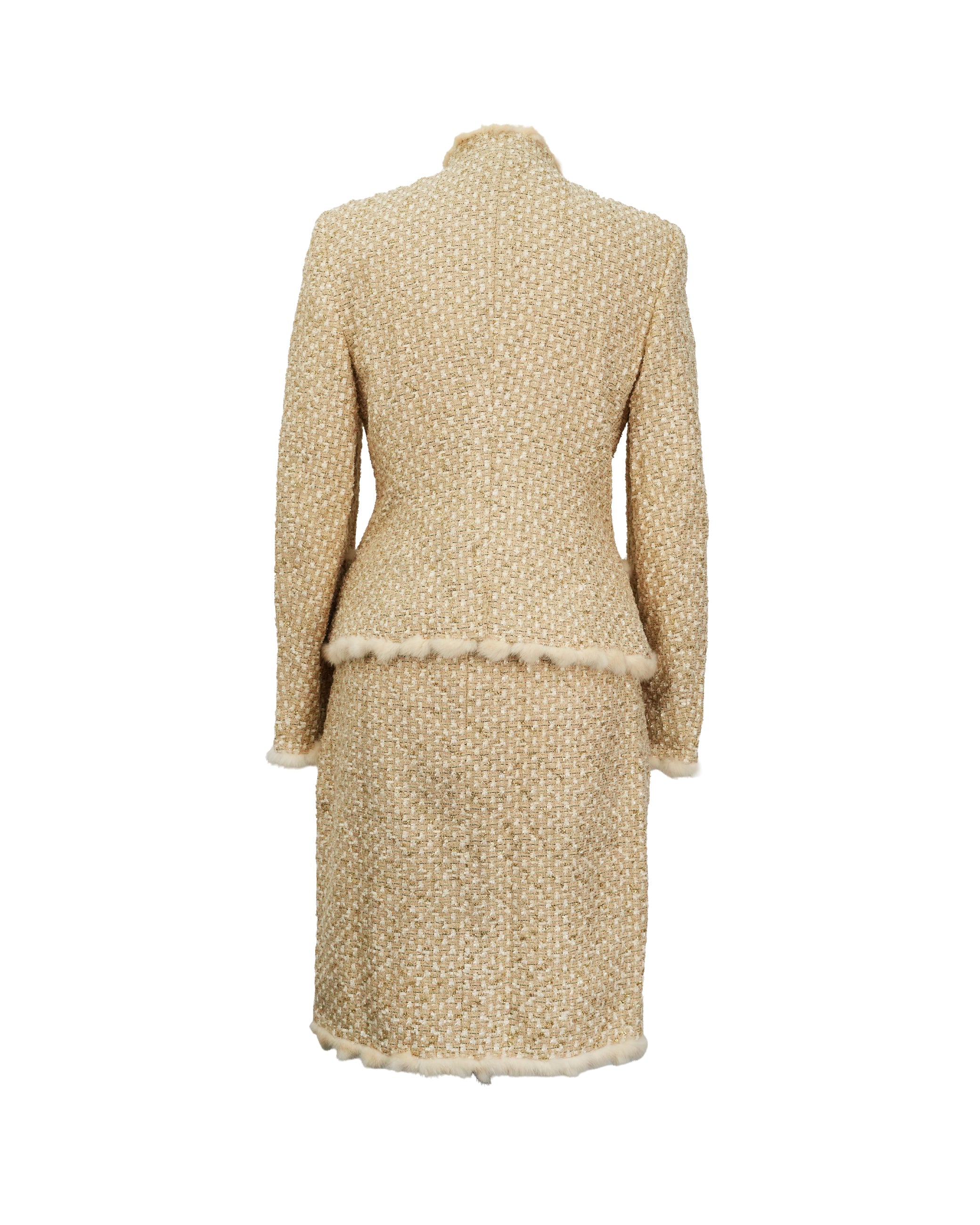 VINTAGE GOLD SUIT WITH FUR TRIM MINK SIZE 38