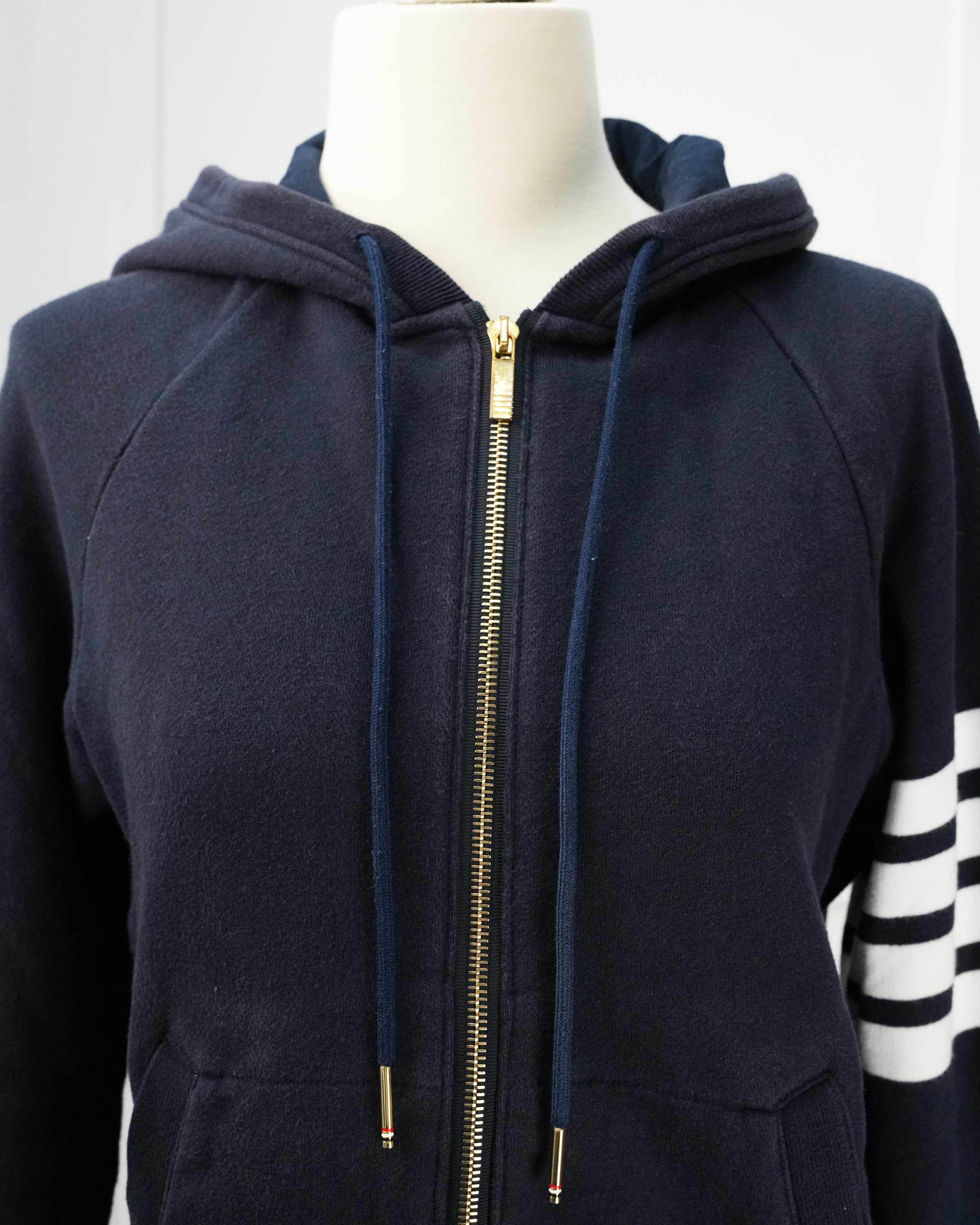 4-BAR ZIP-UP COTTON HOODIE SIZE 3 NAVY BLUE