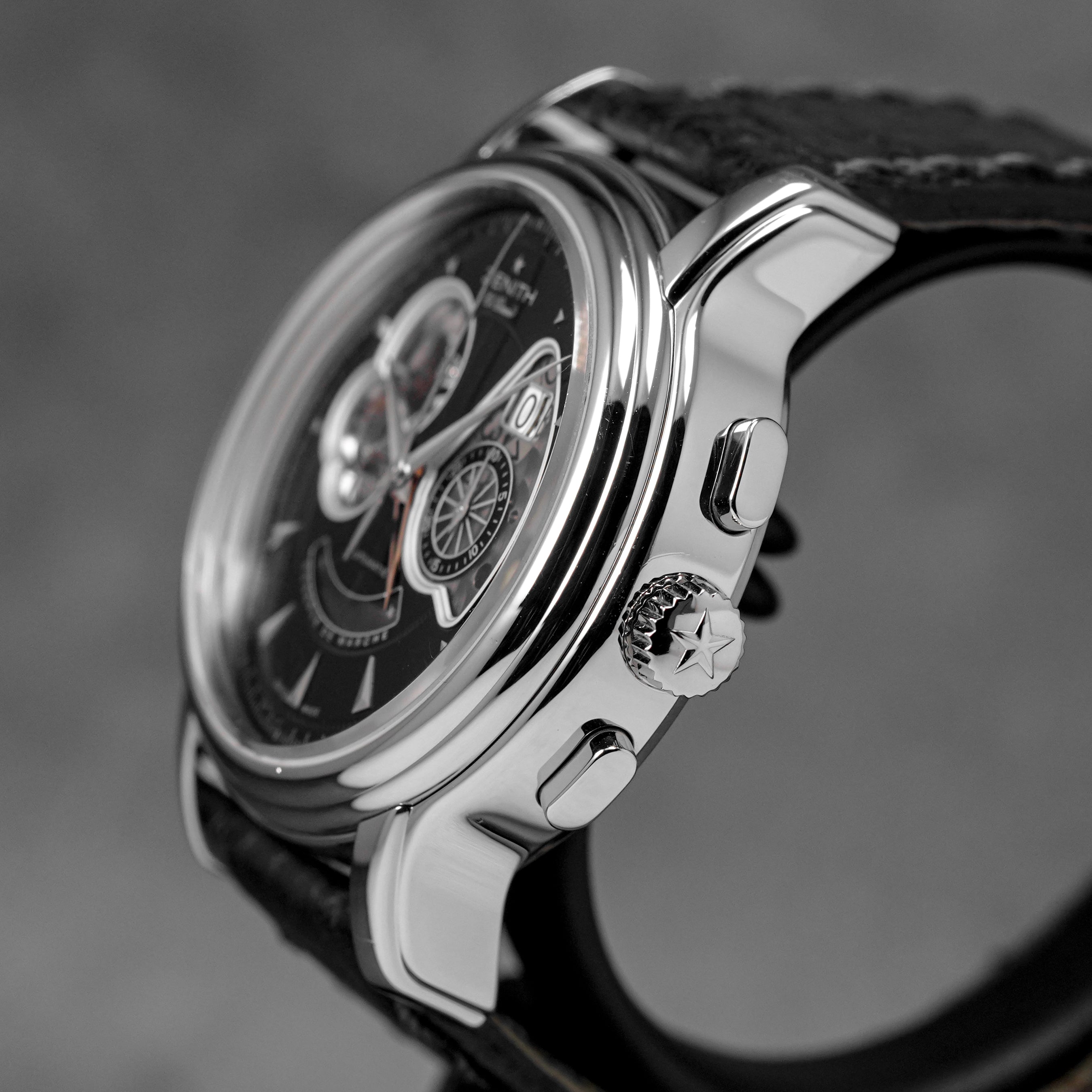 harga zenith chrono open grande date black