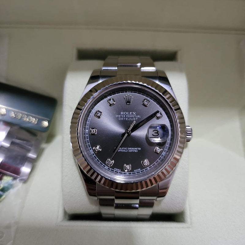 DATEJUST 41MM FLUTED OYSTER RHODIUM DIAMOND DIAL (2013)