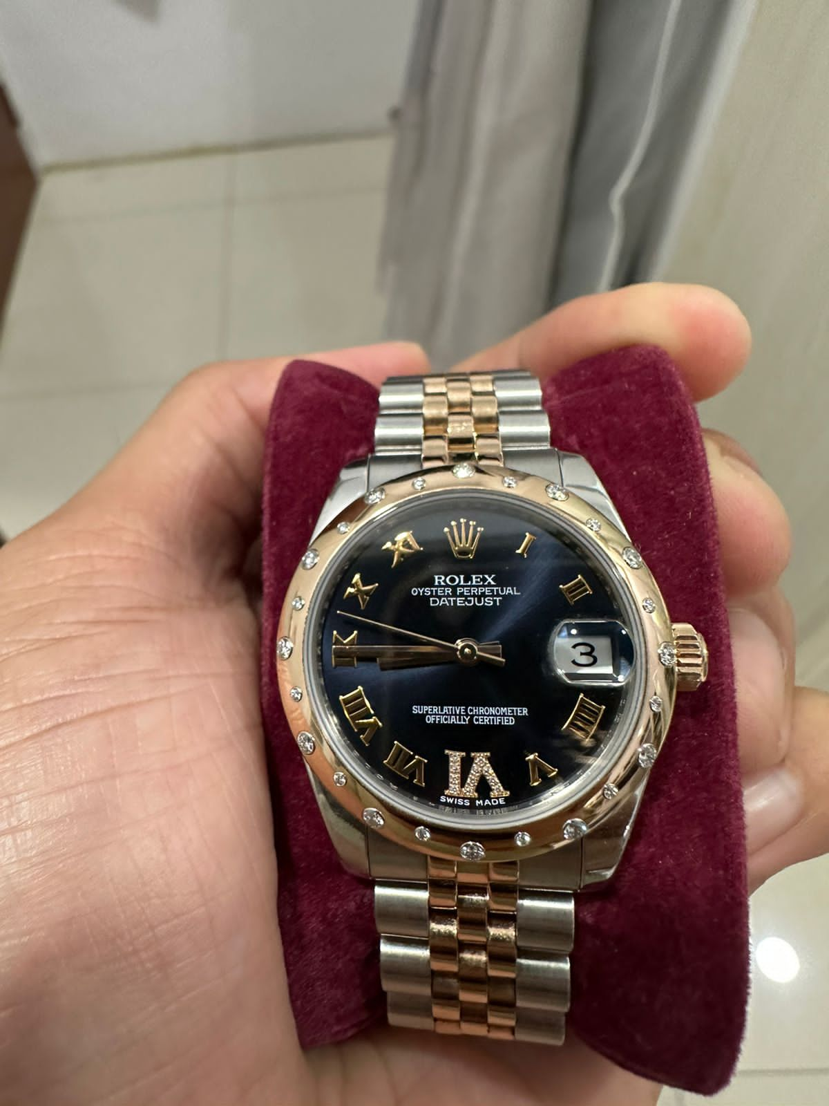 ROLEX DATEJUST 31MM TWOTONE BLACK ROMAN DIAMOND BEZEL (2012)