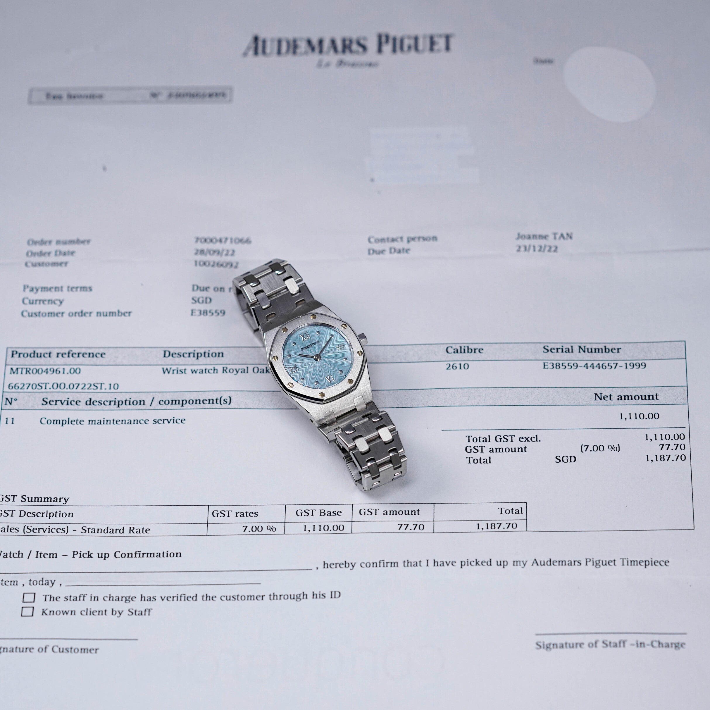 ROYAL OAK 25MM 66270ST ICY BLUE DIAL (WATCH & SERVICE PAPER ONLY)