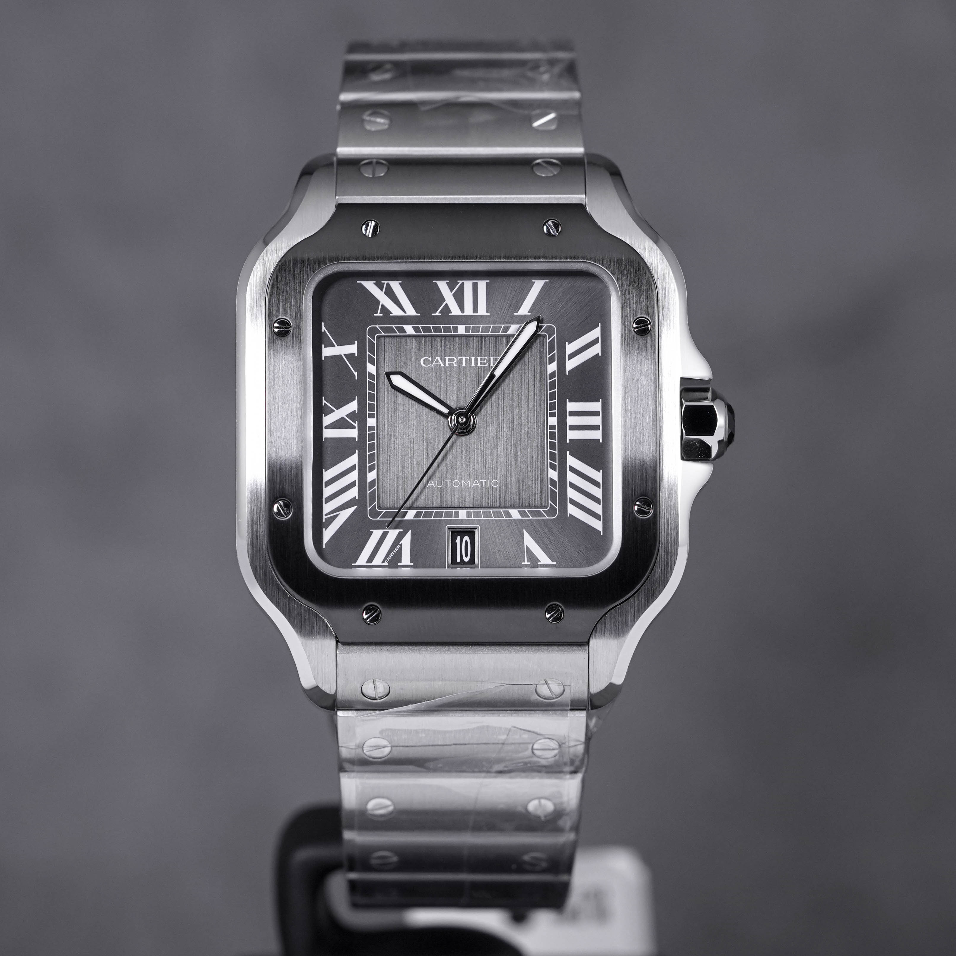 Cartier santos grey dial best sale