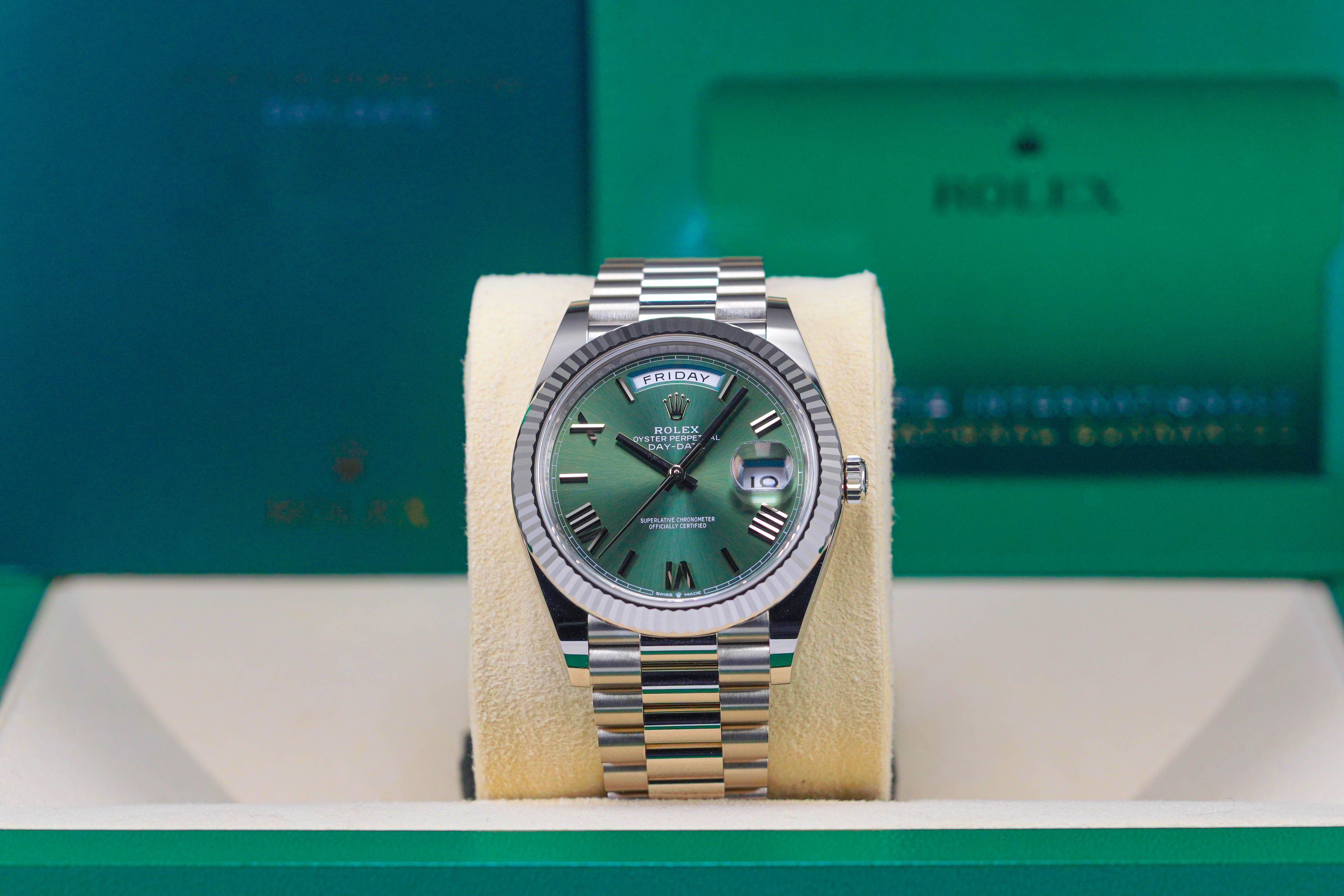 Rolex Daydate Whitegold Olive Green