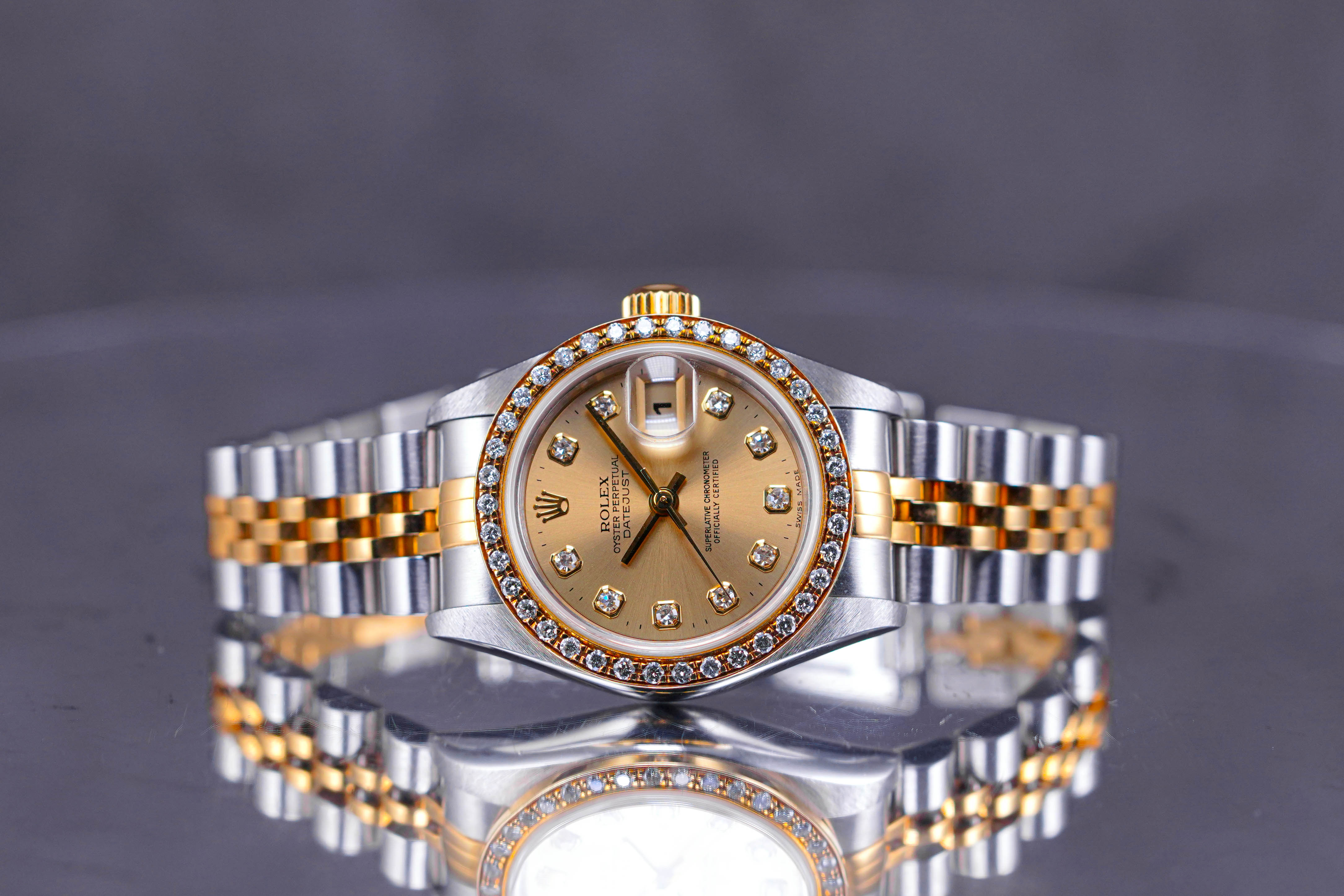 DATEJUST 26MM TWOTONE YELLOWGOLD CHAMPAGNE DIAMOND RING DIAMOND DIAL (2000)