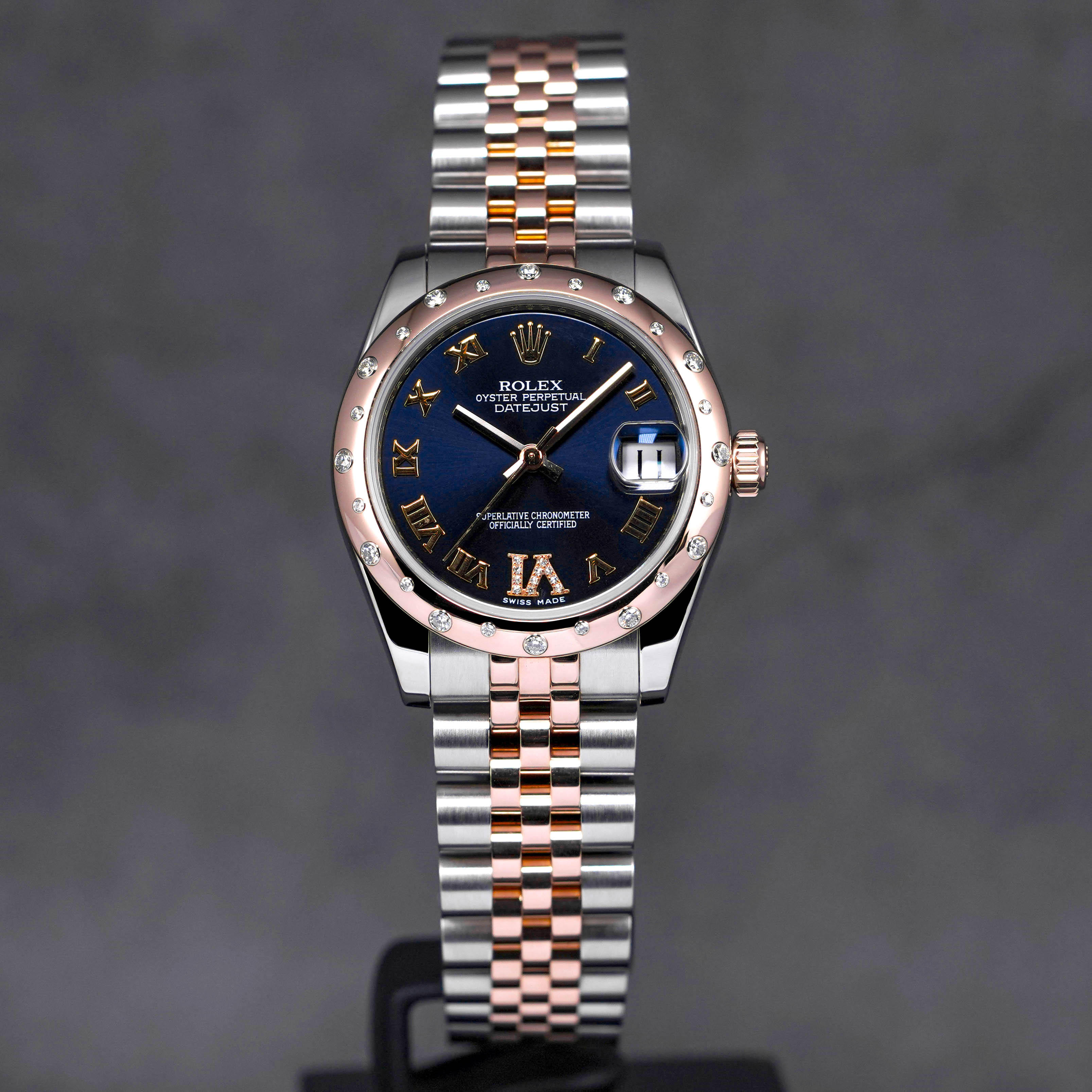 DATEJUST 31MM TWOTONE ROSEGOLD BLUE DIAL DOMED DIAMOND DIAMOND ON 6 (2012)