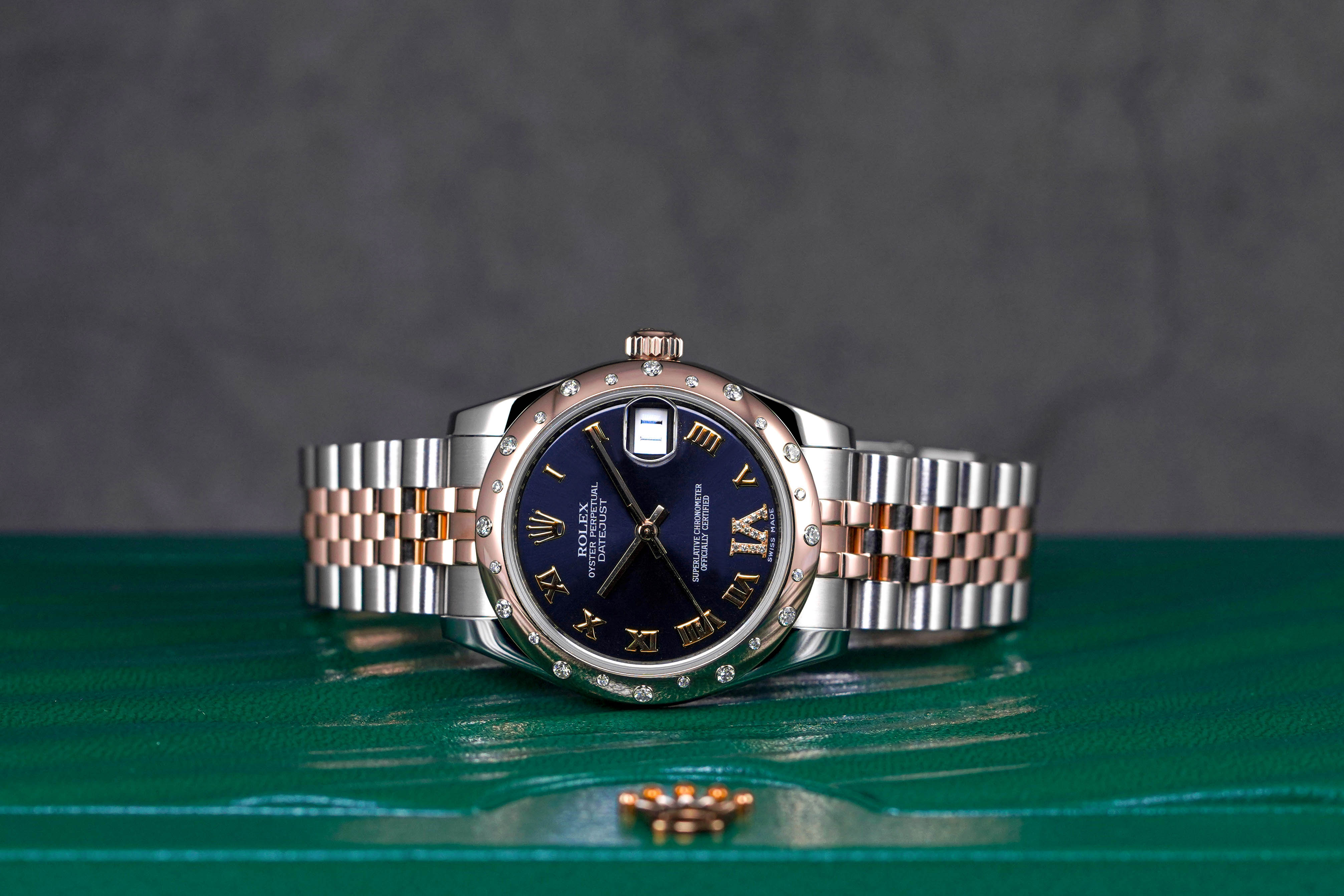 DATEJUST 31MM TWOTONE ROSEGOLD BLUE DIAL DOMED DIAMOND DIAMOND ON 6 (2012)