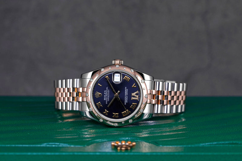 DATEJUST 31MM TWOTONE ROSEGOLD BLUE DIAL DOMED DIAMOND DIAMOND ON 6 (2012)