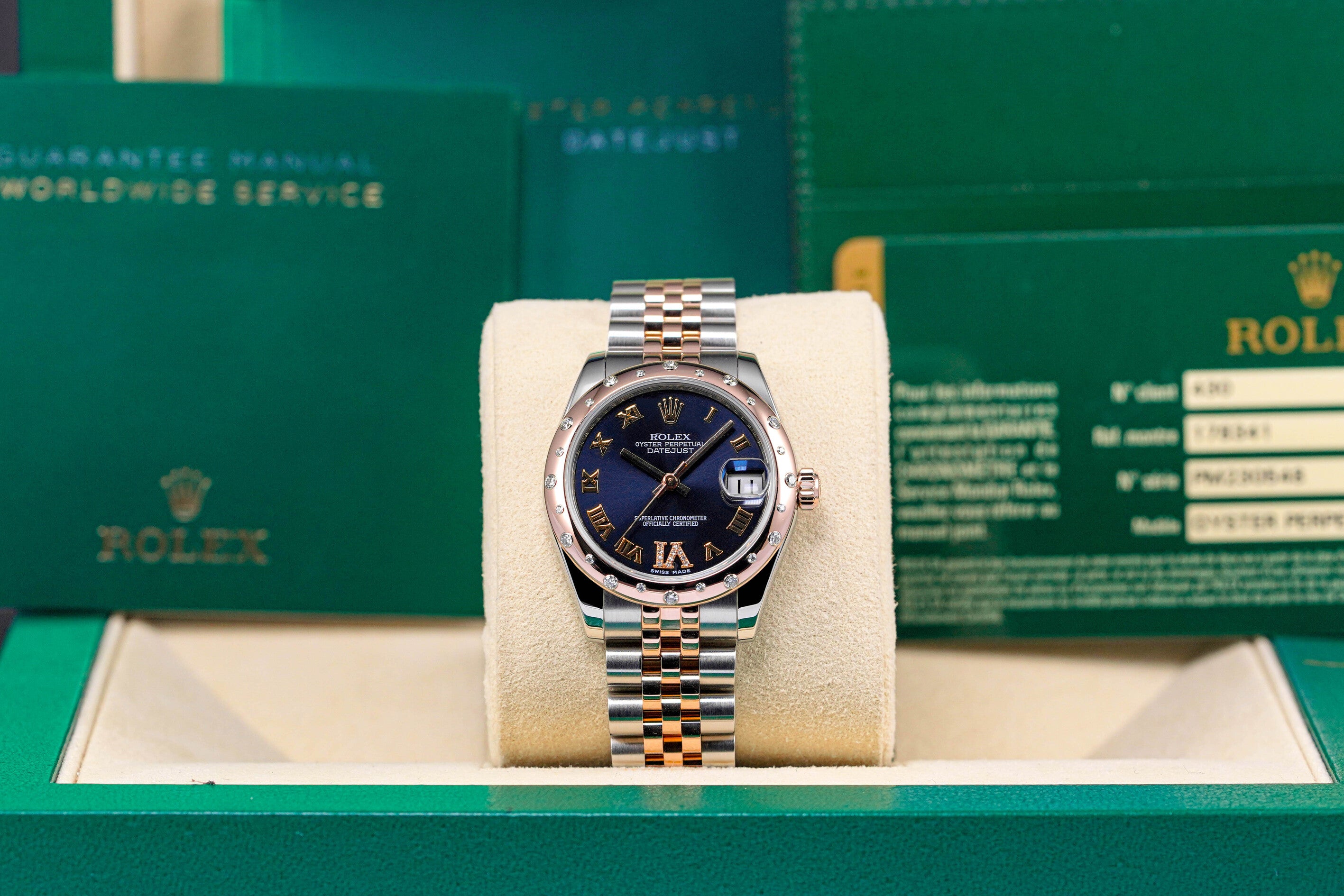 DATEJUST 31MM TWOTONE ROSEGOLD BLUE DIAL DOMED DIAMOND DIAMOND ON 6 (2012)