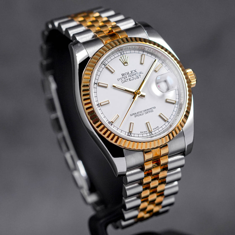 DATEJUST 36MM TWOTONE YELLOW GOLD WHITE DIAL ROULETTE DATE WHEEL (WATCH ONLY)