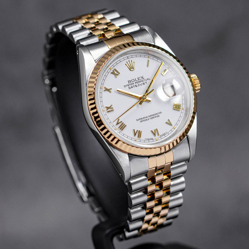 DATEJUST 36MM TWOTONE YELLOWGOLD WHITE ROMAN INDEX DIAL (WATCH ONLY)