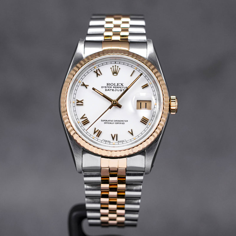 DATEJUST 36MM TWOTONE YELLOWGOLD WHITE ROMAN INDEX DIAL (WATCH ONLY)