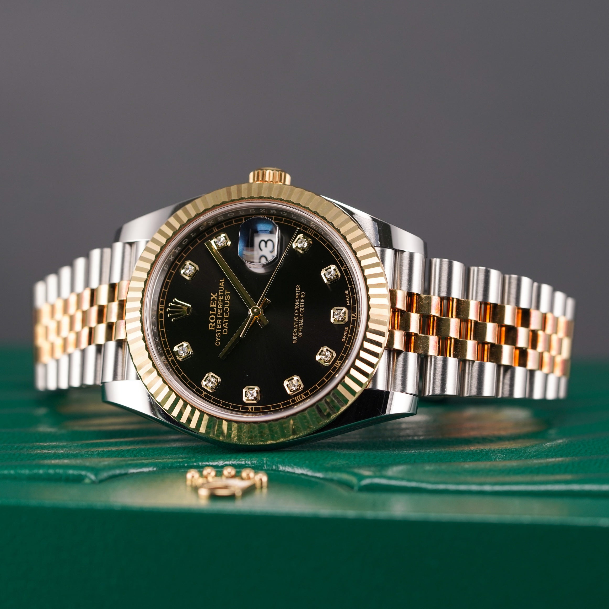 ROLEX DATEJUST 41MM TWOTONE YELLOWGOLD BLACK DIAMOND DIAL (2018)