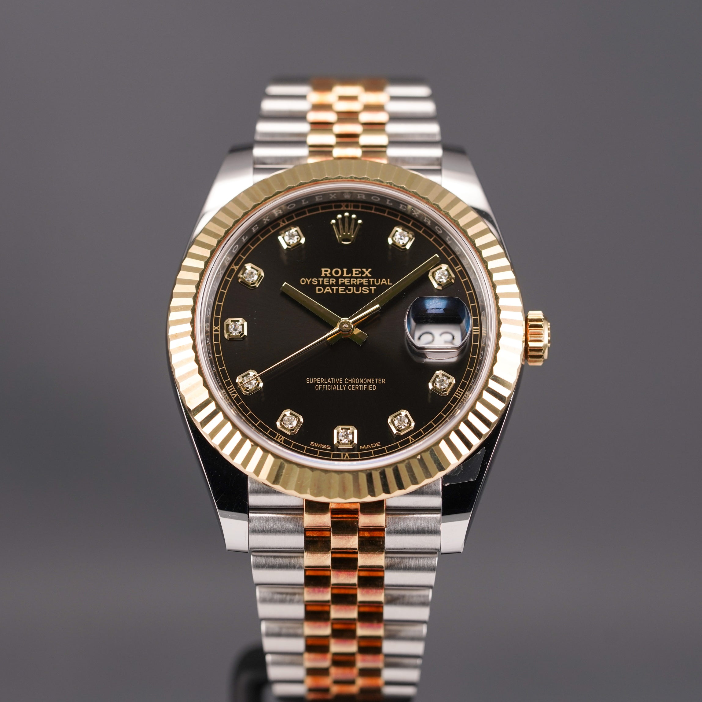 ROLEX DATEJUST 41MM TWOTONE YELLOWGOLD BLACK DIAMOND DIAL (2018)