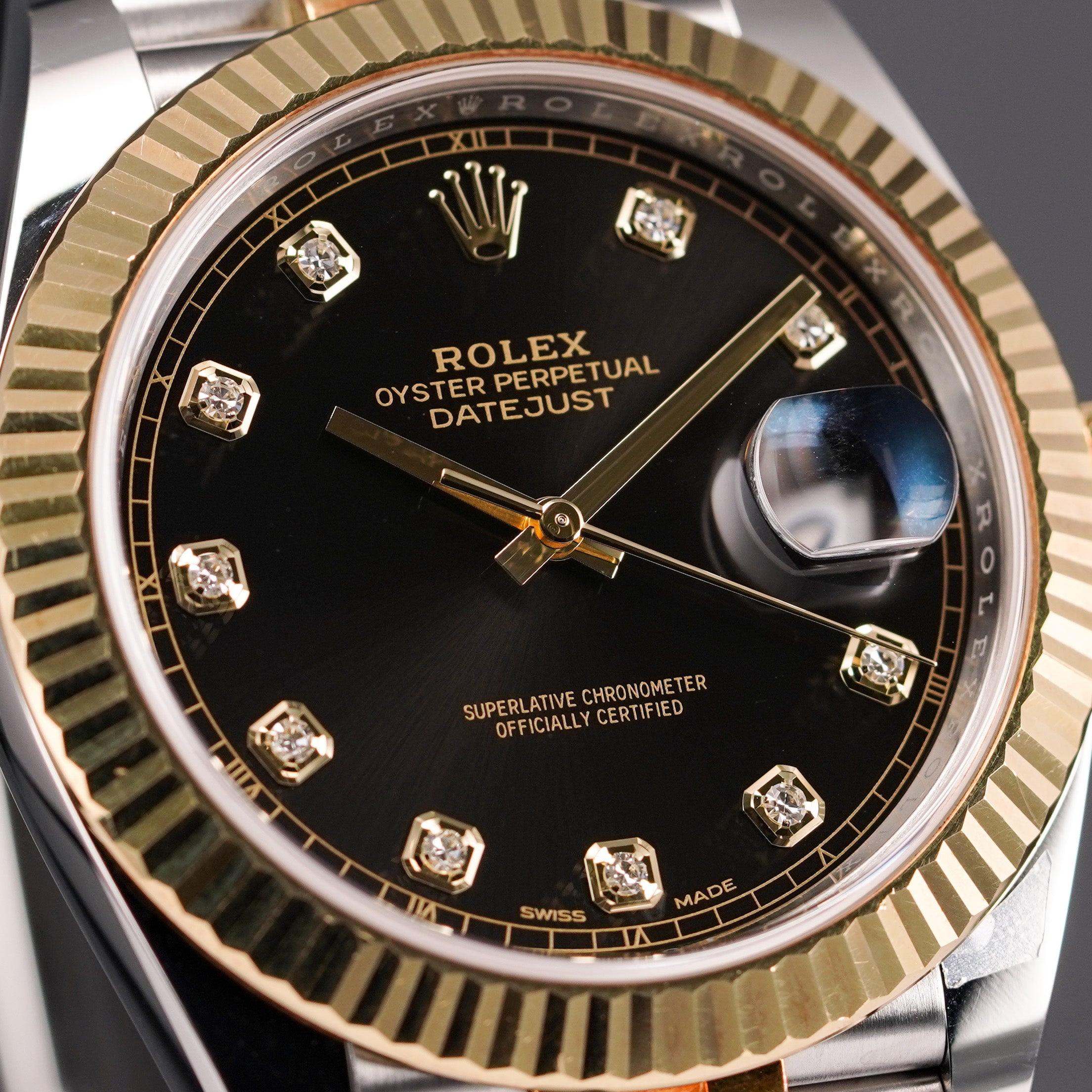 ROLEX DATEJUST 41MM TWOTONE YELLOWGOLD BLACK DIAMOND DIAL (2018)