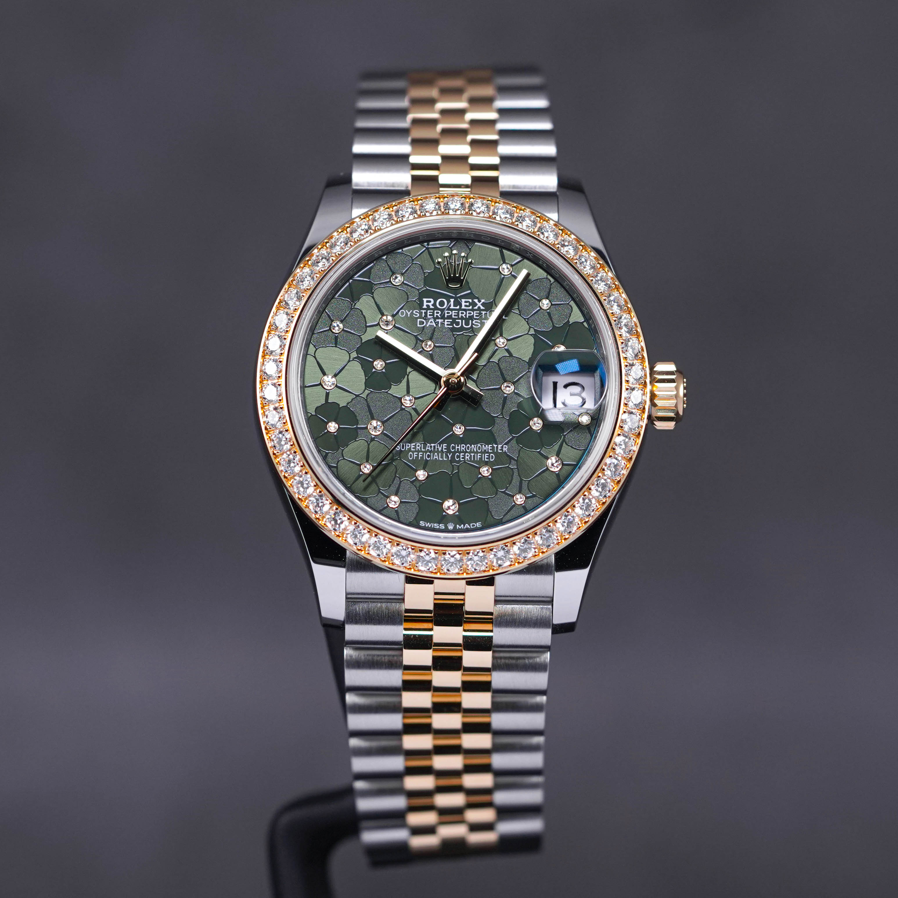 DATEJUST 31MM TWOTONE YELLOWGOLD GREEN FLORAL DIAL WITH DIAMOND RING (2022)