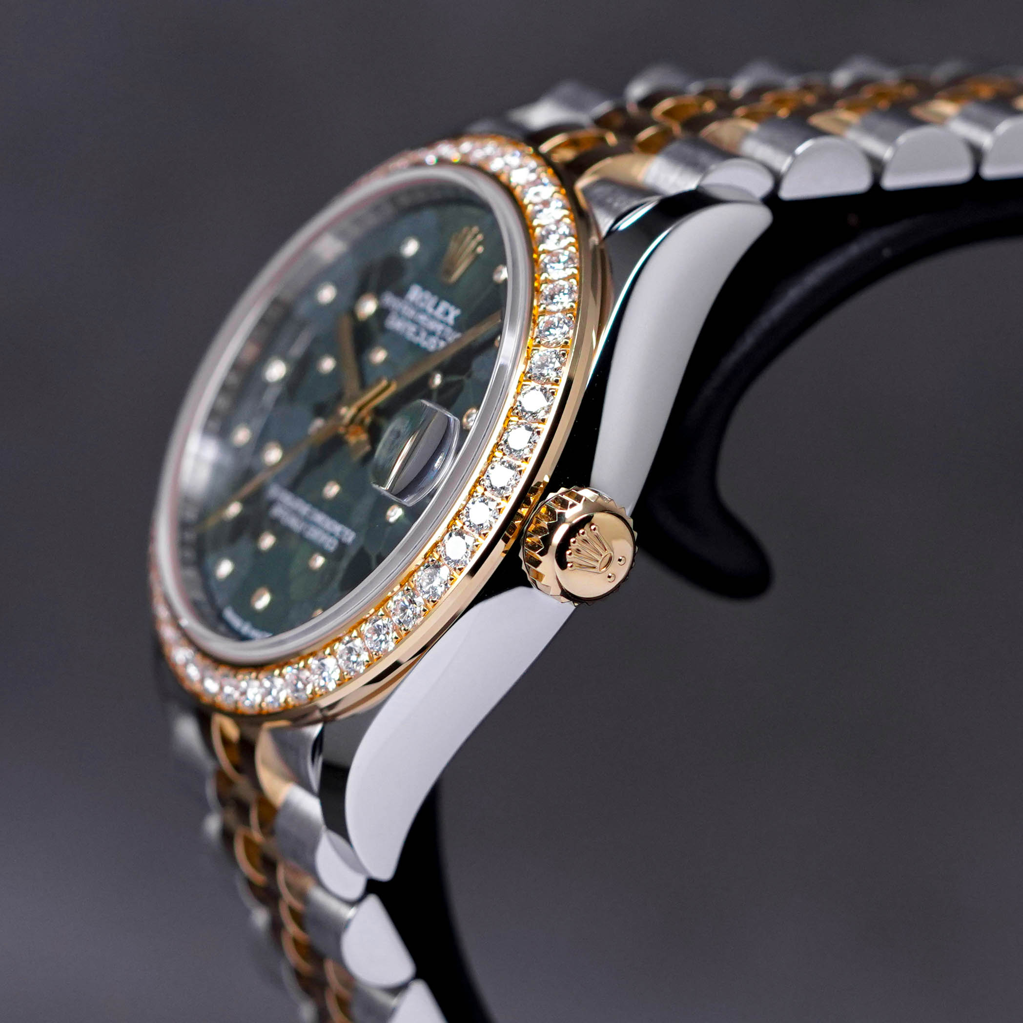 DATEJUST 31MM TWOTONE YELLOWGOLD GREEN FLORAL DIAL WITH DIAMOND RING (2022)