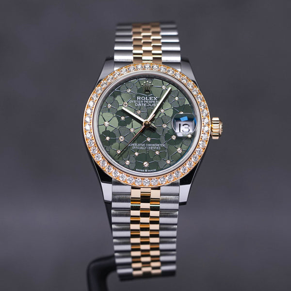 DATEJUST 31MM TWOTONE YELLOWGOLD GREEN FLORAL DIAL WITH DIAMOND RING (2022)
