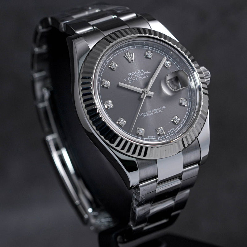 DATEJUST 41MM FLUTED OYSTER RHODIUM DIAMOND DIAL (2017)