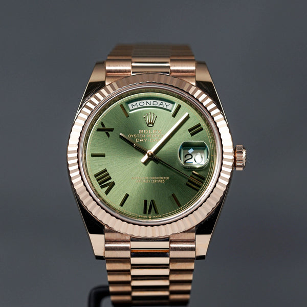 ROLEX DAY-DATE 40MM ROSEGOLD PRESIDENT OLIVE GREEN DIAL (2019)