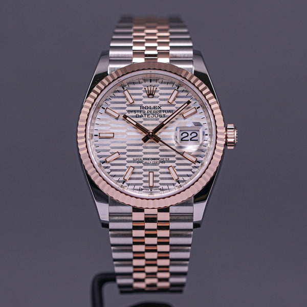 ROLEX DATEJUST 36MM TWOTONE ROSEGOLD SILVER FLUTED DIAL FLUTED JUBILEE