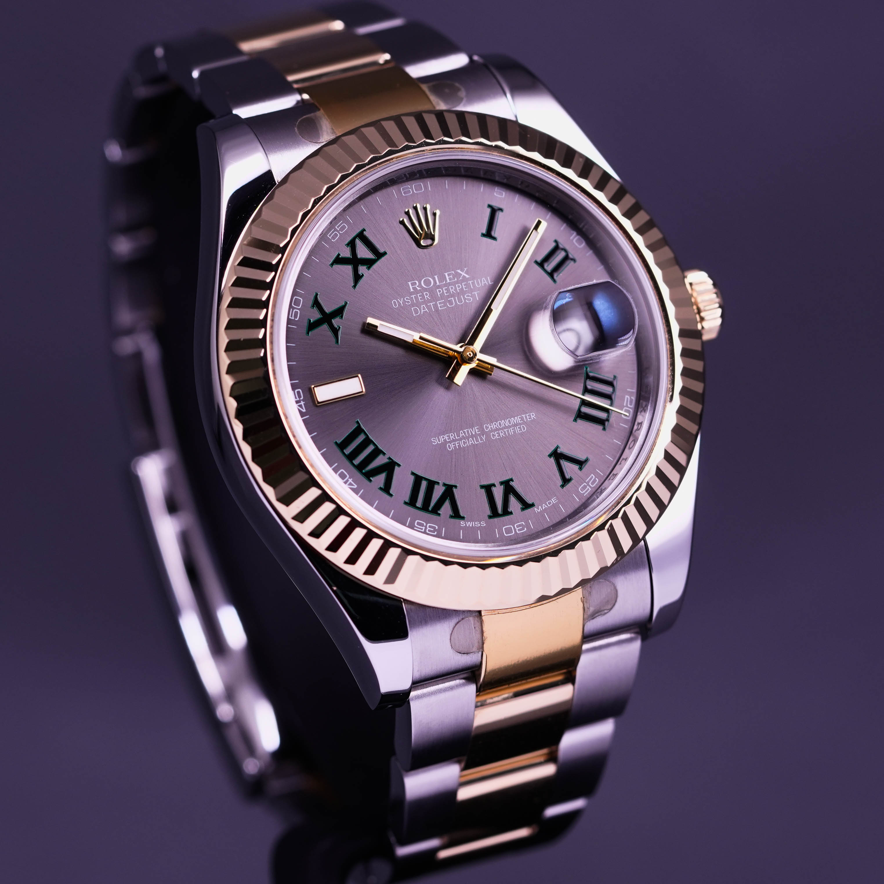 ROLEX DATEJUST-II TWOTONE YELLOWGOLD FLUTED OYSTER WIMBLEDON DIAL (2011)