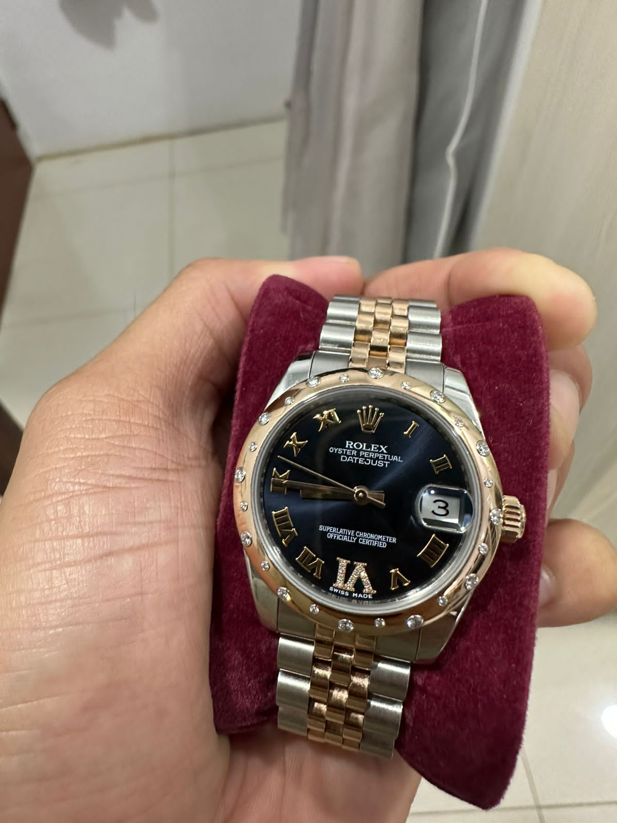 ROLEX DATEJUST 31MM TWOTONE BLACK ROMAN DIAMOND BEZEL (2012)