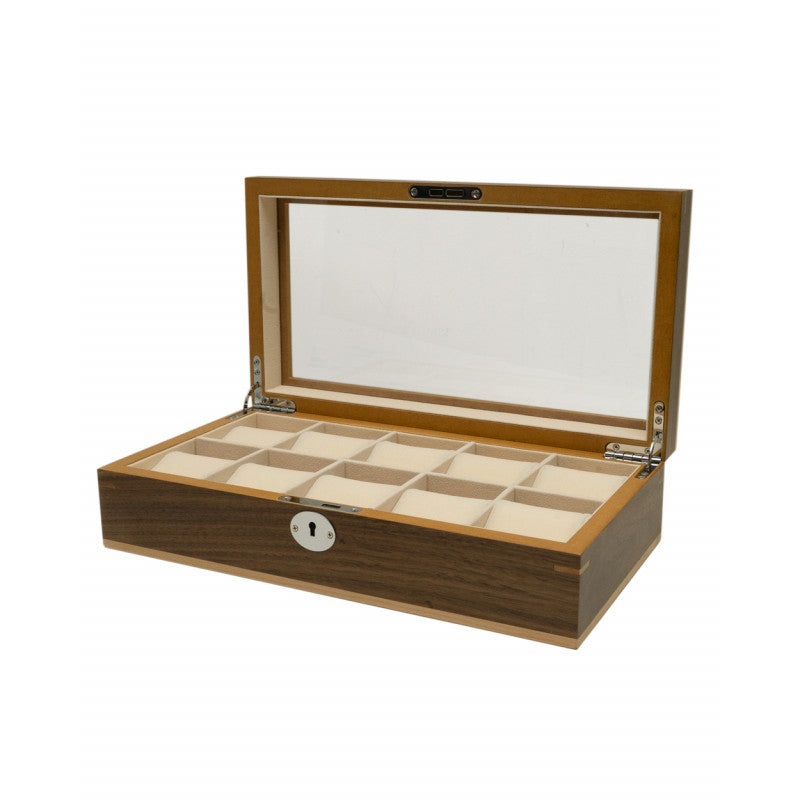 CLIPPERTON 10 WATCH BOX IN BROWN WOOD WITH GLASS LID