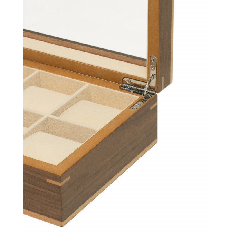 CLIPPERTON 6 WATCH BOX IN BROWN WOOD WITH GLASS LID