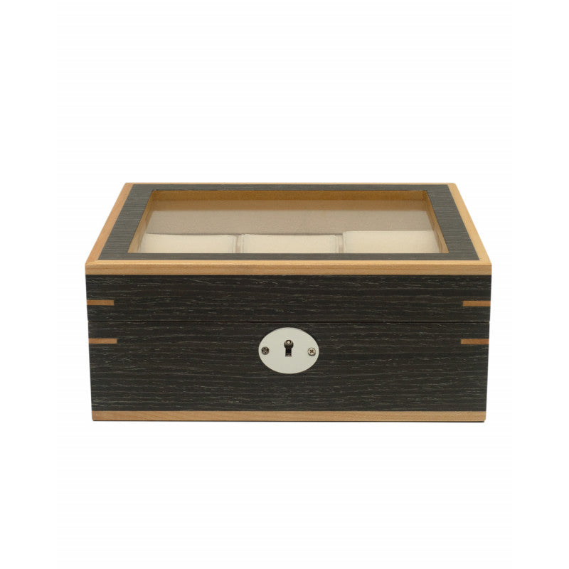 CLIPPERTON 6 WATCH BOX IN GREY WOOD WITH GLASS LID