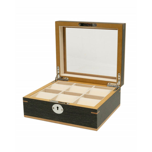 CLIPPERTON 6 WATCH BOX IN GREY WOOD WITH GLASS LID