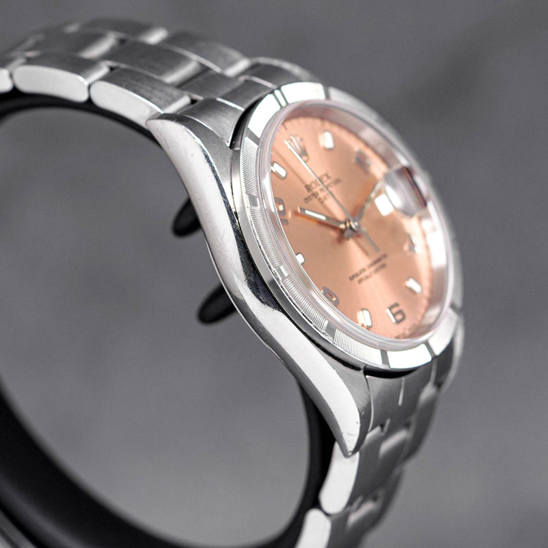 OYSTER PERPETUAL DATE 34MM 15210 ENGINE-TURNED BEZEL SALMON DIAL (1999)